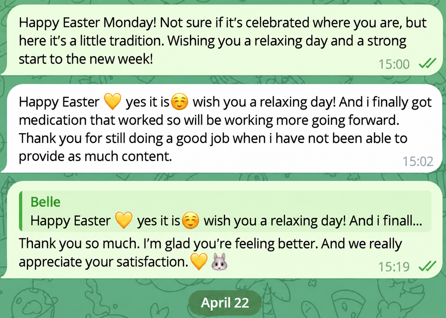 Creator thanking the EVOIRE team for continuing to do a good job while she provided less content