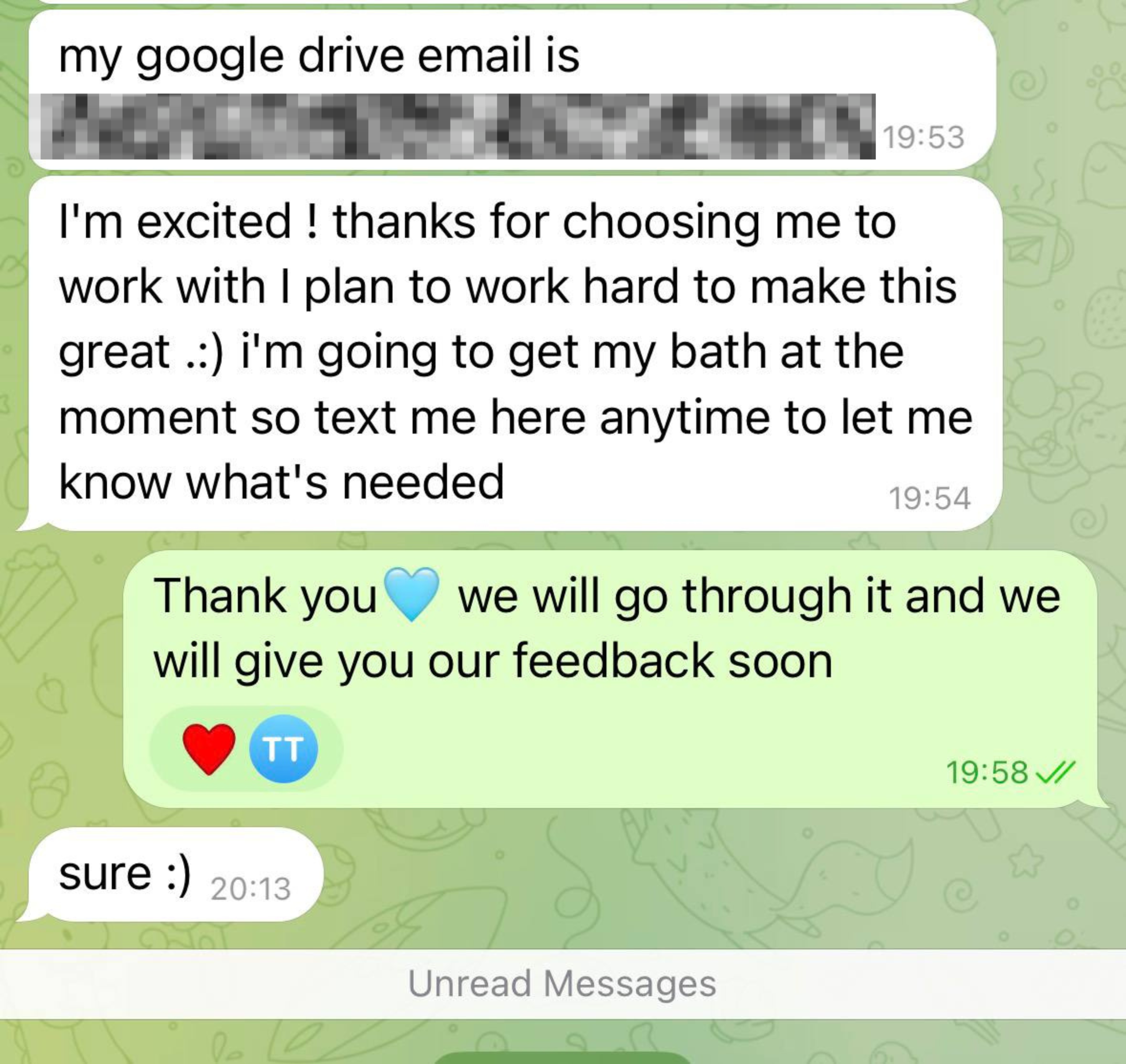 Creator message expressing excitement after EVOIRE onboarding